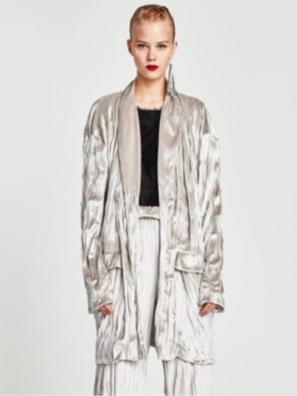 Zara Trafaluc Liquid Silver Duster